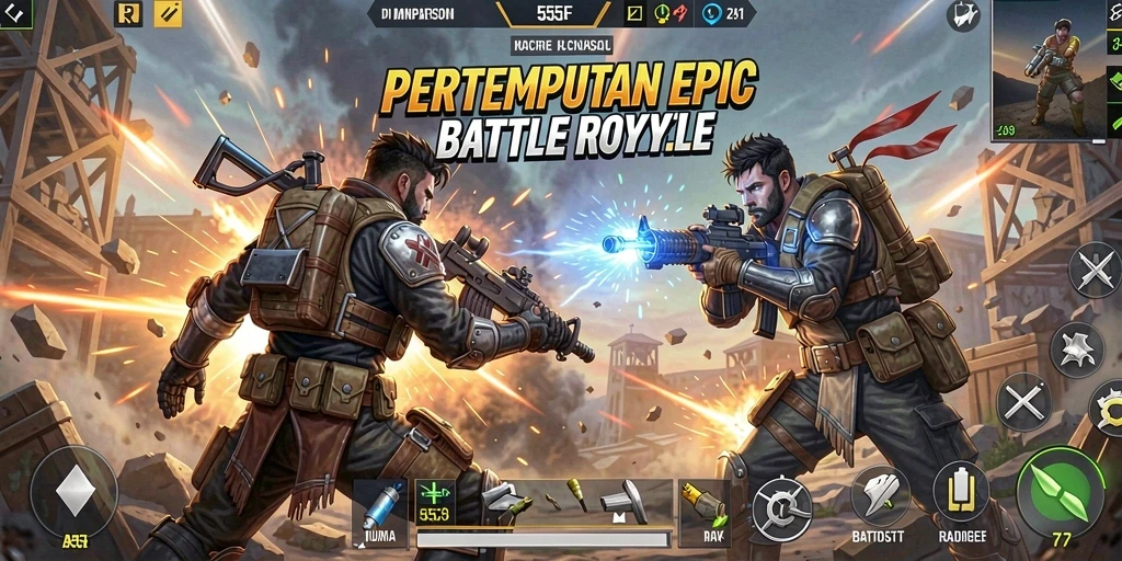 Tampilan gameplay 555F dalam pertempuran Battle Royale yang mendebarkan.