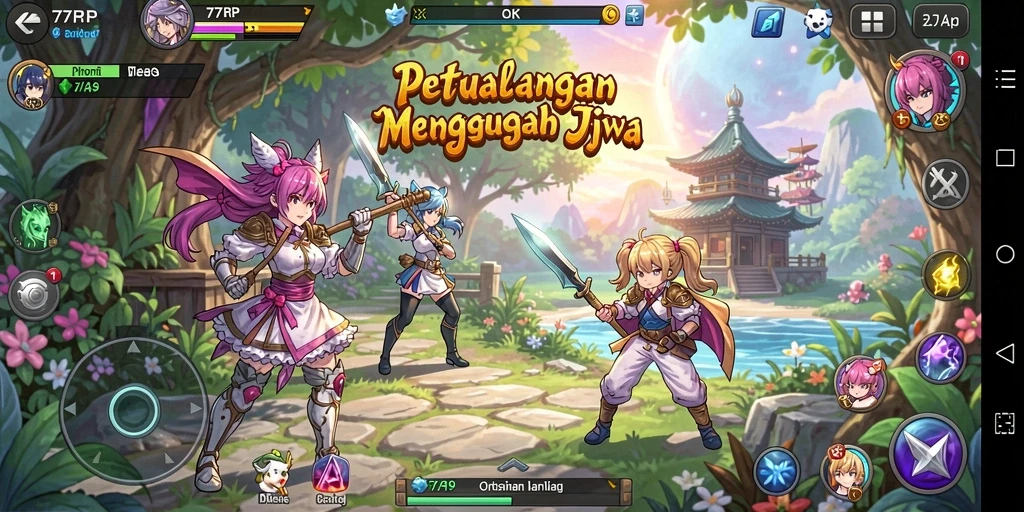Tangkapan layar gameplay 77RP yang menampilkan pertarungan karakter anime yang dinamis.