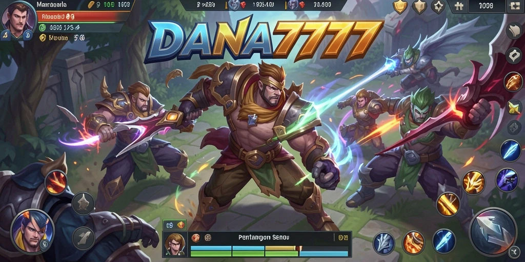 Tampilan gameplay DANA777 yang menarik dalam pertarungan tim MOBA.