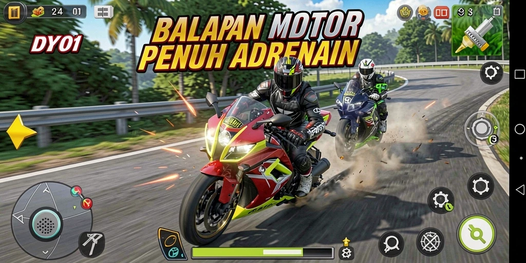 Gameplay balapan motor yang menegangkan dan penuh aksi.