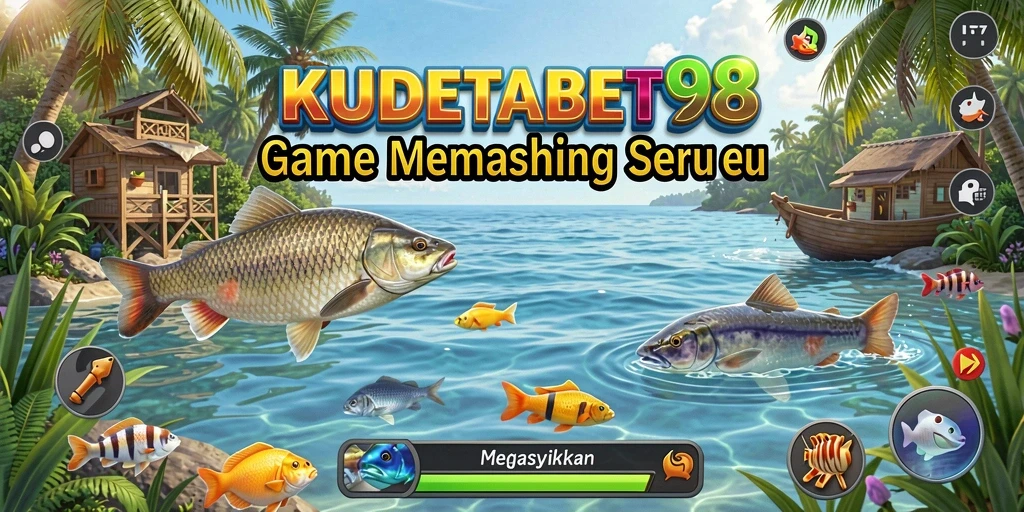 Tampilan gameplay menarik dalam KUDETABET98 saat memancing di danau.