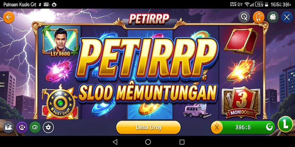 Screenshot utama PETIRRP menampilkan gameplay Slot yang mengasyikkan dan penuh warna.