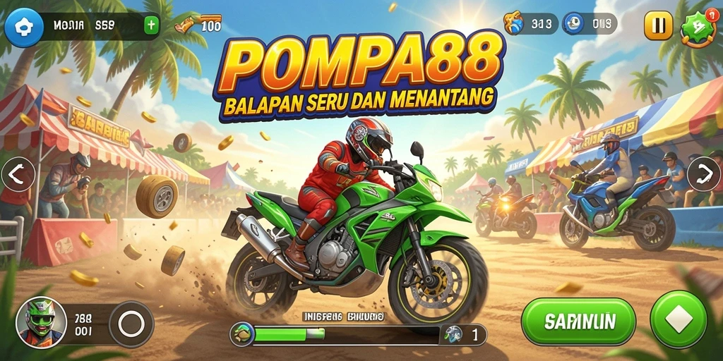 Tampilan screenshot dari gameplay intens di POMPA88 yang menunjukkan balapan seru.