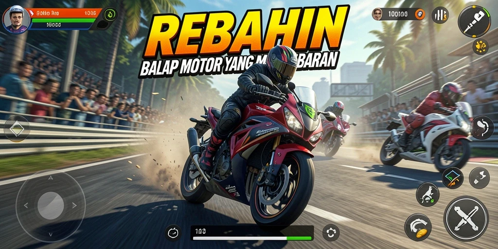 Tampilan gameplay mendebarkan dari balapan motor di REBAHIN.
