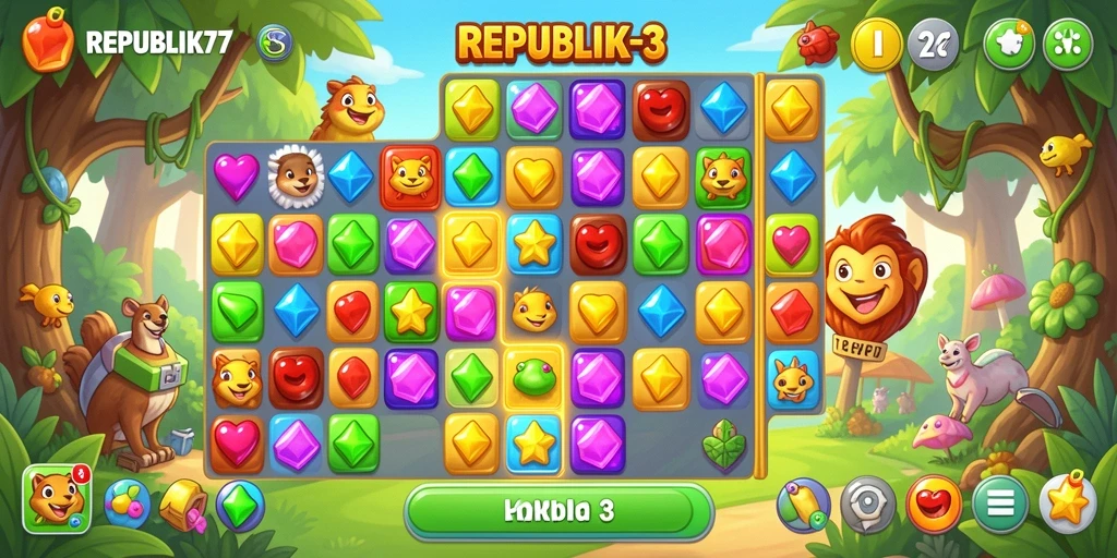 Screenshot gameplay REPUBLIK77 menampilkan kecocokan elemen yang menarik.