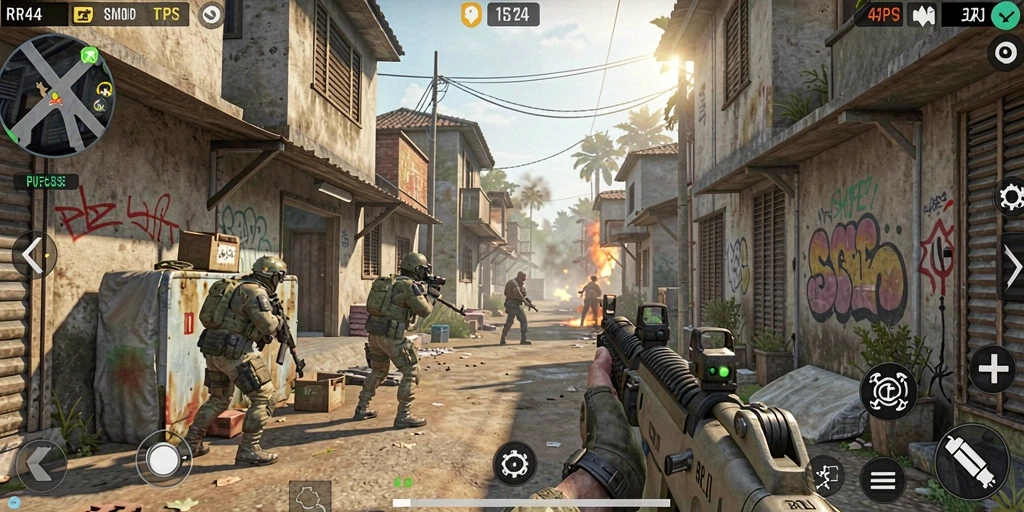 Tampilan gameplay RR44 yang menegangkan dan seru saat bertempur.