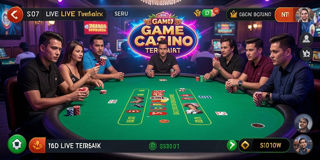 Tampilan utama gameplay SD107 dengan dealer profesional dan suasana Live Casino.