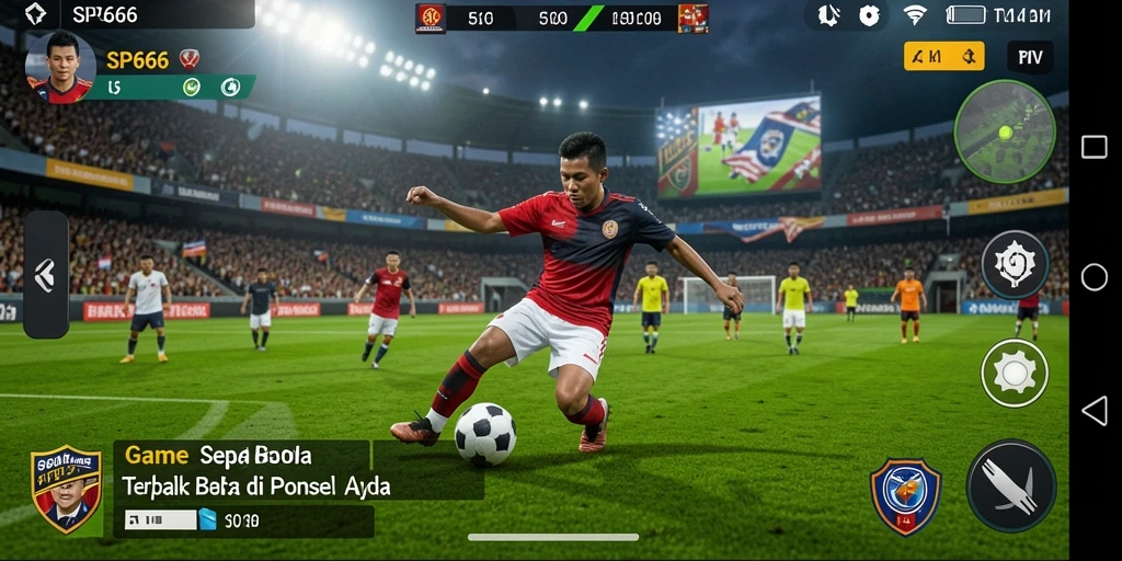 Tangkapan layar gameplay menunjukkan aksi seru pertandingan sepak bola.