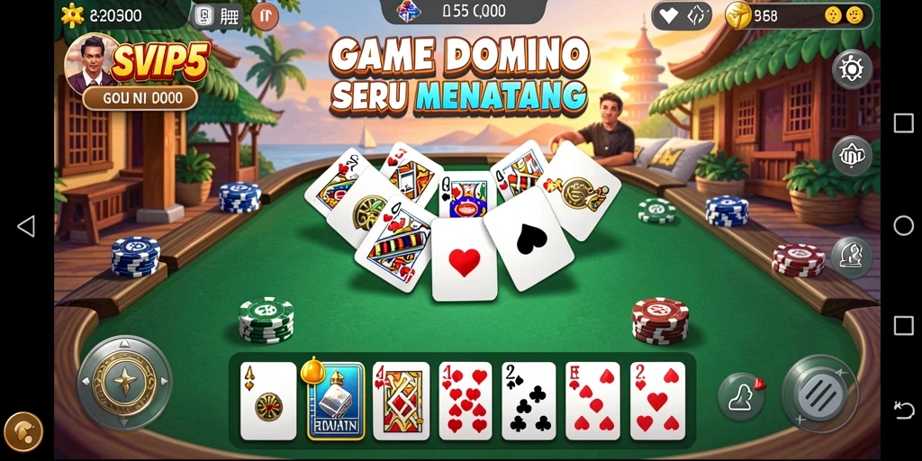 Screenshot gameplay SVIP5 menampilkan serunya permainan Domino.