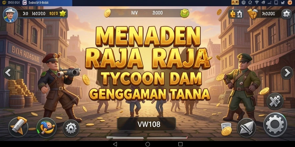Screenshot VW108 menampilkan gameplay seru dalam membangun kerajaan bisnis.